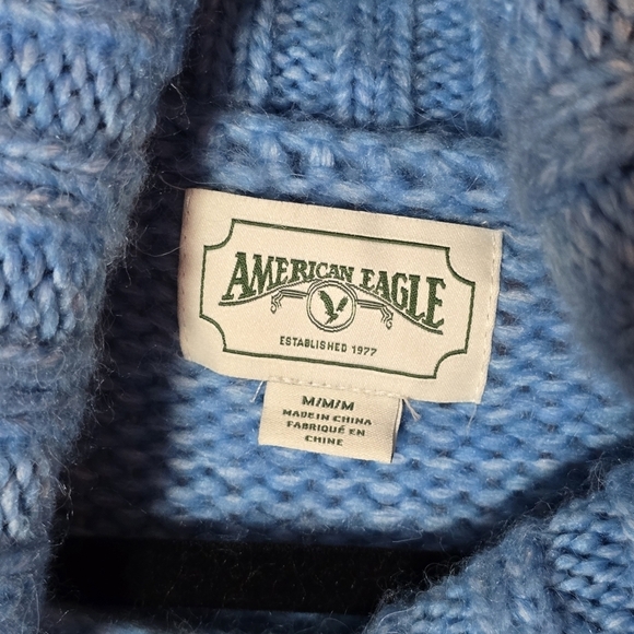 American Eagle Oversized Super Soft Knit Blue Turtleneck Sweater, sz M - Picture 3 of 8
